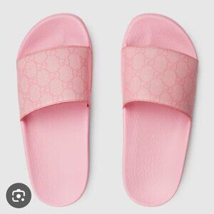 Gucci Pink Supreme Canvas Pool Slides Sandals